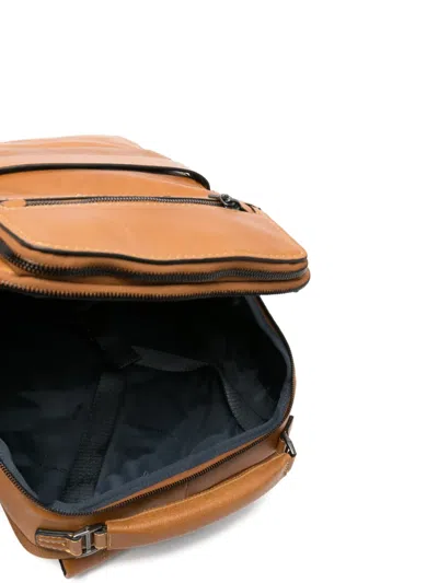 Piquadro Multi-pocket Leather Backpack In Brown
