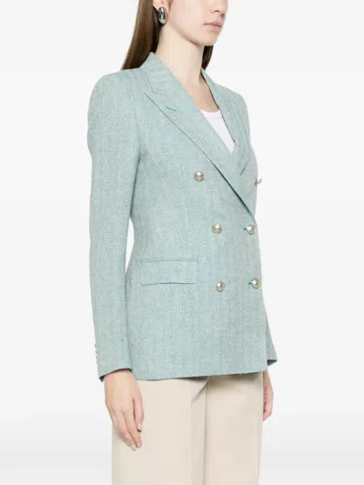 Tagliatore Double-breasted Herringbone Jacket In Blue