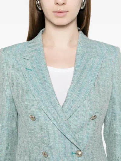 Tagliatore Double-breasted Herringbone Jacket In Blue