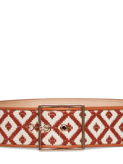 Max Mara Raffia-effect Diamond Pattern Belt In Brown