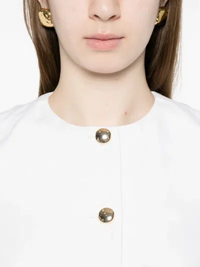 Maje Womens White Cropped Round-neck Linen-blend Jacket