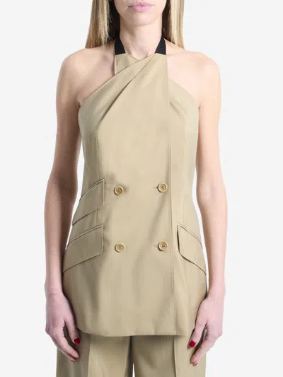 Max Mara Maxmara Mxsnuraghe Sleeveless Jacket In Wool And Silk Poplin In Brown