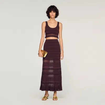 Sandro Andriane Pointelle Knit Maxi Skirt In Brown