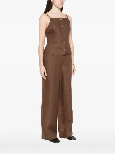 Maje Buttoned Top In Brown