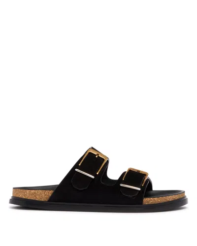The Row Leather Dual-buckle Slide Sandals In Black