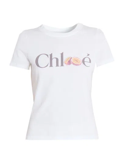 Chloé Baby Fit T-shirt In Cotton Jersey With Passion Fruit Print In White