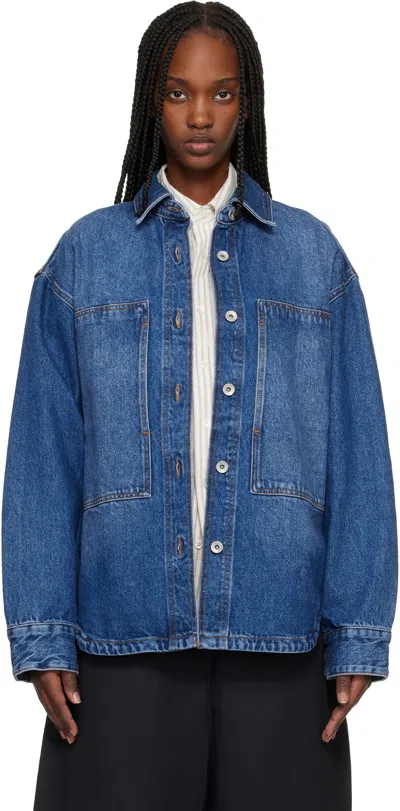 Studio Nicholson Patch Pocket Long Sleeve Collared Shirt In Blue