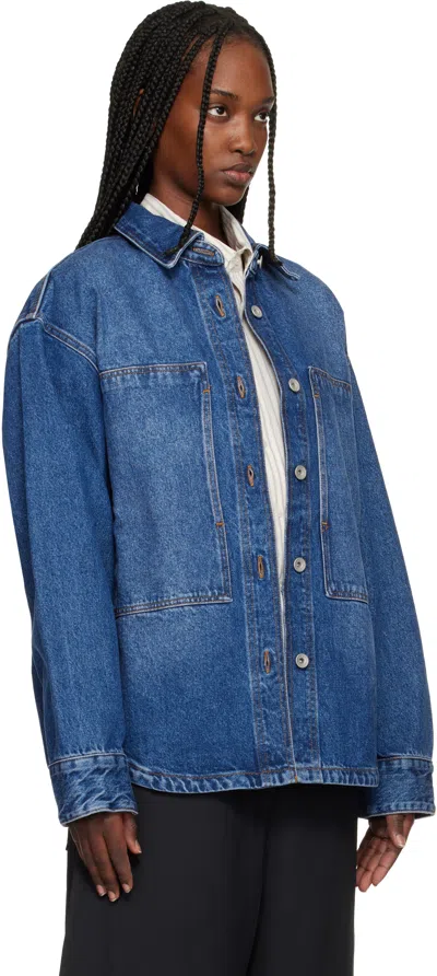 Studio Nicholson Patch Pocket Long Sleeve Collared Shirt In Blue