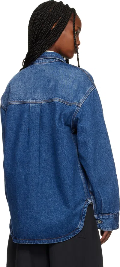 Studio Nicholson Patch Pocket Long Sleeve Collared Shirt In Blue