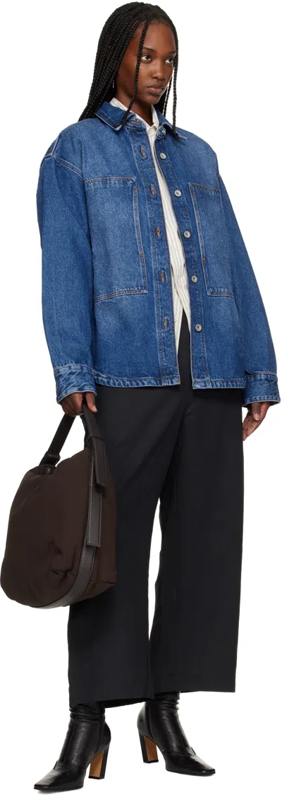 Studio Nicholson Patch Pocket Long Sleeve Collared Shirt In Blue