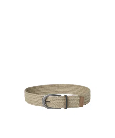Brunello Cucinelli Linen Belt Braided Design Shiny Loop In Neutral