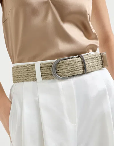 Brunello Cucinelli Linen Belt Braided Design Shiny Loop In Neutral