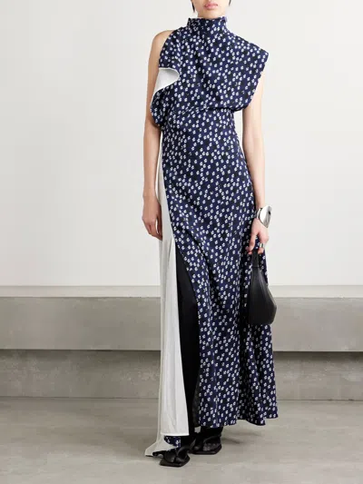 Proenza Schouler Devyn Asymmetric Draped Floral-print Poplin Maxi Dress In Brown