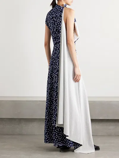 Proenza Schouler Devyn Asymmetric Draped Floral-print Poplin Maxi Dress In Brown
