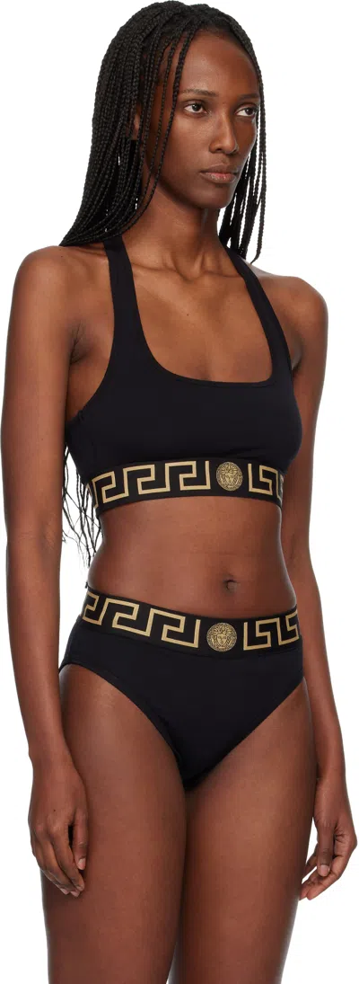 Versace Black Nylon-blend Bikini Top In Black