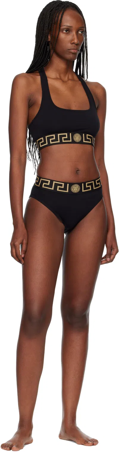 Versace Black Nylon-blend Bikini Top In Black