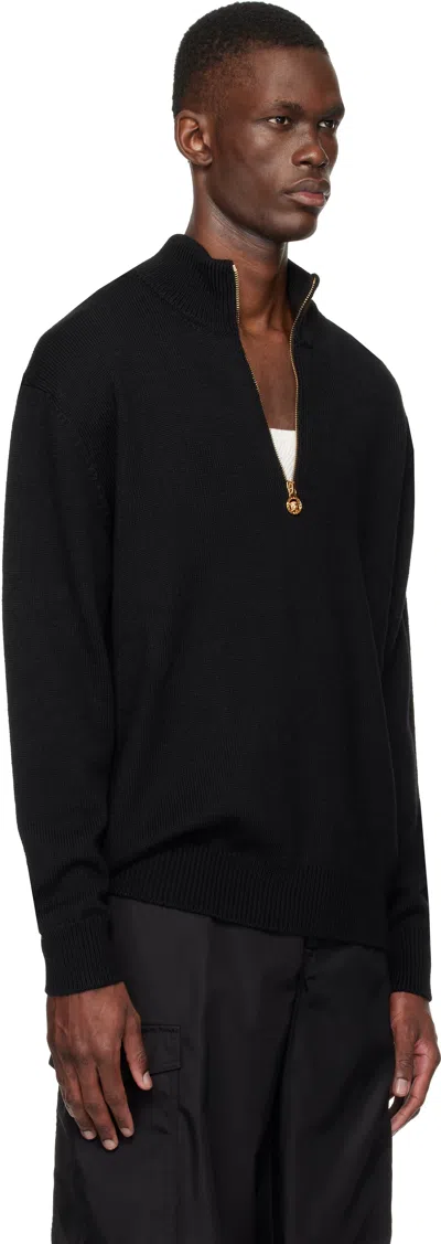 Versace Medusa Patch Embroidered Biggie Hardware Sweater With High Neck Zip Placket In Black
