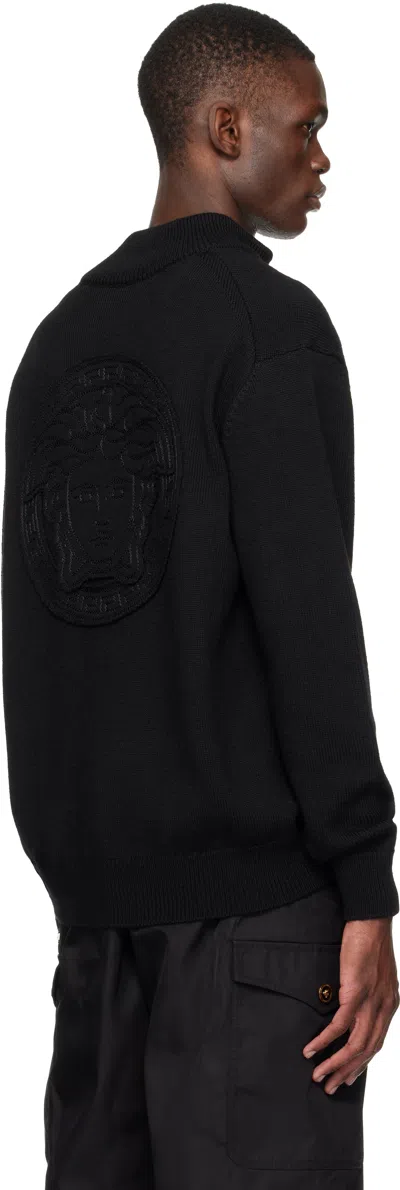 Versace Medusa Patch Embroidered Biggie Hardware Sweater With High Neck Zip Placket In Black