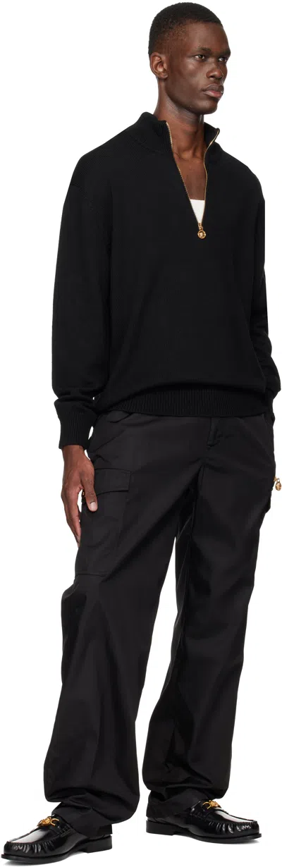 Versace Medusa Patch Embroidered Biggie Hardware Sweater With High Neck Zip Placket In Black