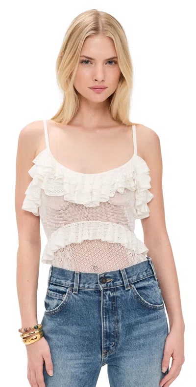 Ulla Johnson Bania Ruffle Trim Crochet Bodysuit In White