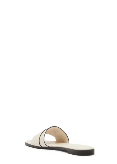 Tory Burch Sandals Open Toe Flat Sole Decorative Buckle In White