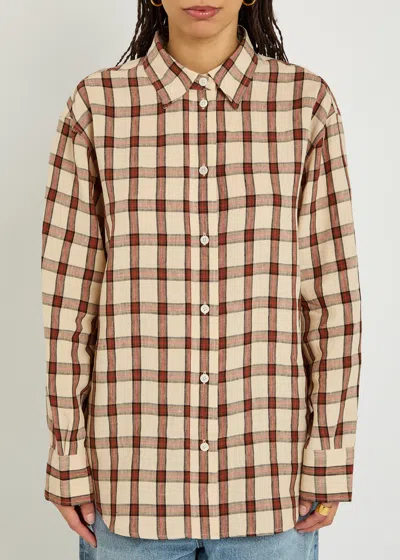 Rohe Oversized Checked Linen Shirt In Brown