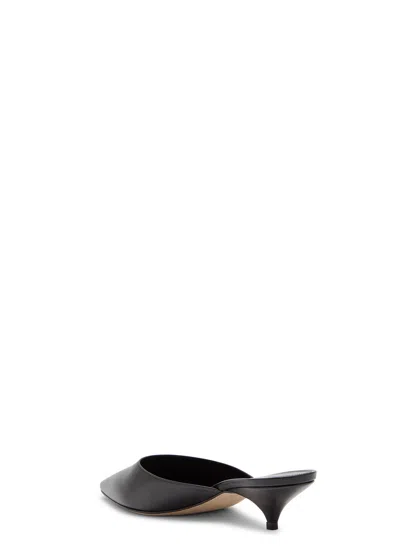 The Row Liisa Leather Kitten Heel Pointed Toe Mules In Black