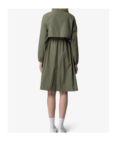 K-way Aube Memory Touch Drawstring Panelled Coat In Green