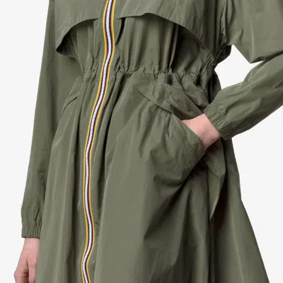 K-way Aube Memory Touch Drawstring Panelled Coat In Green