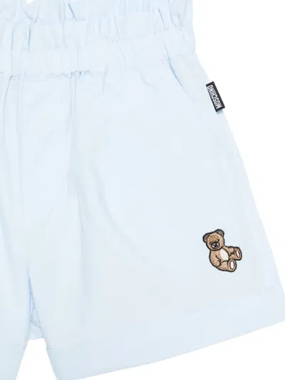 Moschino Elasticated Embroidered Shorts In Blue