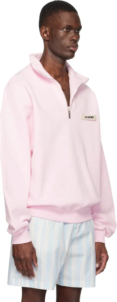 Jacquemus Zip Stand-collar Sweatshirt In Pink