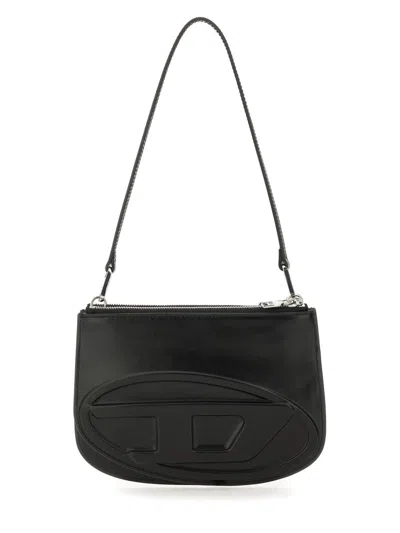 Diesel Twin-double-pouch Embossed-leather Shoulder Bag In Black