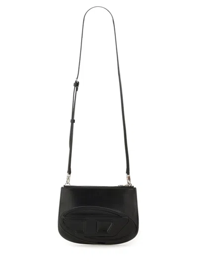 Diesel Twin-double-pouch Embossed-leather Shoulder Bag In Black