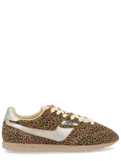 Autry Brushed Suede And Leather Sneakers With Jacquard Logo In Multi