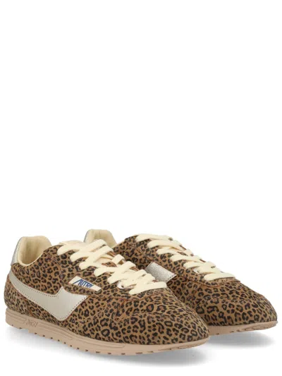 Autry Brushed Suede And Leather Sneakers With Jacquard Logo In Multi