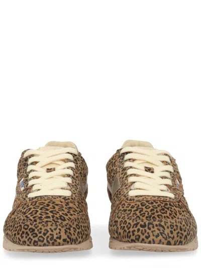 Autry Brushed Suede And Leather Sneakers With Jacquard Logo In Multi