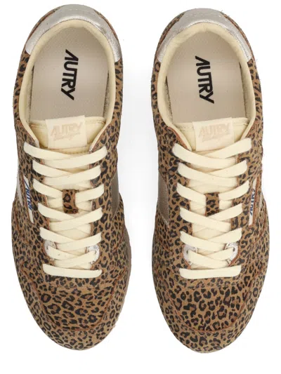 Autry Brushed Suede And Leather Sneakers With Jacquard Logo In Multi