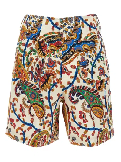 Etro White Floral Paisley-pattern Stretch Cotton Shorts In Black