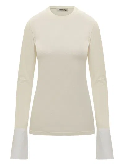 Darkpark Nora Jumper With Buttoned Shirt Cuffs In White