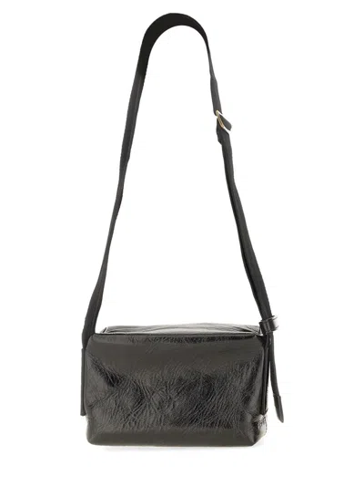 Uma Wang Rectangular Wide Strap Glossy Shoulder Bag In Black