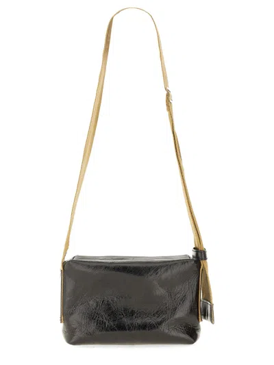 Uma Wang Rectangular Wide Strap Glossy Shoulder Bag In Black