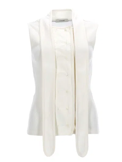 Lemaire Tie-neck Ribbed Stretch-cotton And Linen-blend Jersey Top In White
