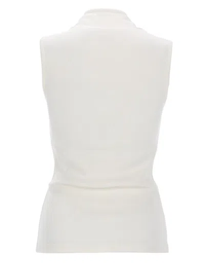Lemaire Tie-neck Ribbed Stretch-cotton And Linen-blend Jersey Top In White