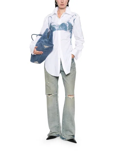 Jean Paul Gaultier Womens White Blue Grey Scanned Bra Stretch-cotton Shirt