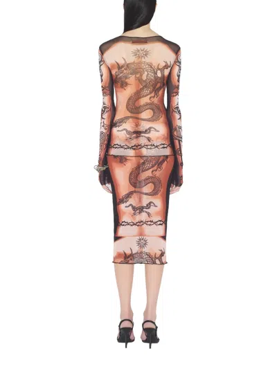 Jean Paul Gaultier Women S Re-edition Safe Sex Tattoo Long Skirt Black In Multi