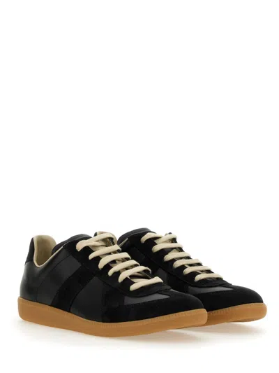 Maison Margiela Casual Low Top Sneakers With Suede Panels In Black
