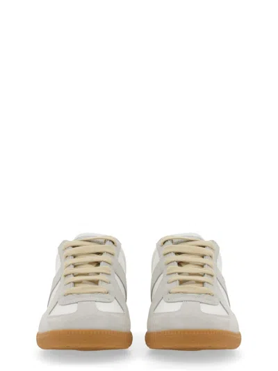 Maison Margiela Low-top Leather Sneakers With Contrasting Details In White