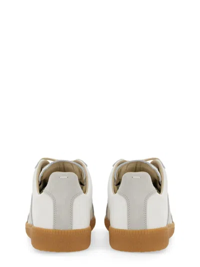 Maison Margiela Low-top Leather Sneakers With Contrasting Details In White