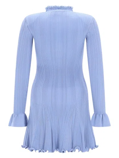 Self-portrait Faux Pearl-embellished Ribbed-knit Mini Dress In Blue