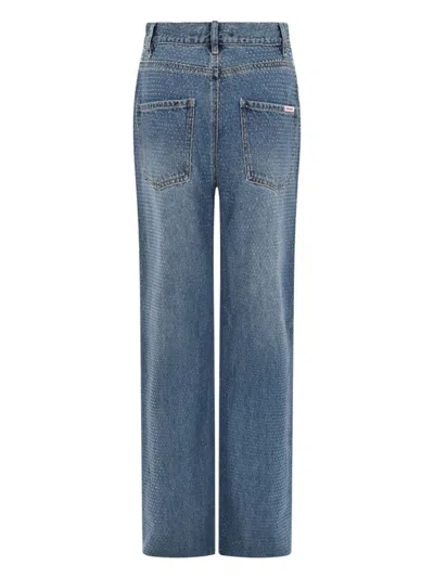 Self-portrait Womens Self Portrait Rhinestone Straight-leg Denim Jeans In Blue